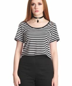 Banned Sweet Yet Spooky Stripe Top -GOTHIC SKIRTS Shop 1642529428TP10484WHT4030 300x