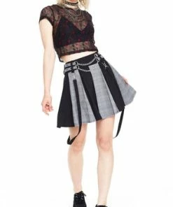 Jawbreaker Houndstooth Check Half & Half Bondage Skirt -GOTHIC SKIRTS Shop Houndstooth Check Half Half Bondage Skirt Jawbreaker 2 300x