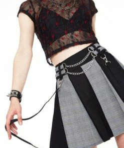 Jawbreaker Houndstooth Check Half & Half Bondage Skirt -GOTHIC SKIRTS Shop Houndstooth Check Half Half Bondage Skirt Jawbreaker 5 300x