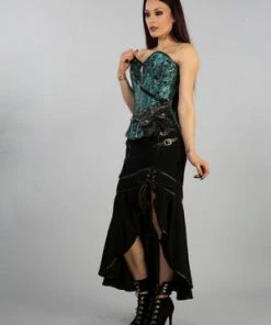 Burleska Reversible Overbust Zip Corset In Turquoise Black Jacquard And Gold King -GOTHIC SKIRTS Shop Reversible Overbust Zip Corset In Turquoise Black Jacquard And Gold King Burleska 3 300x