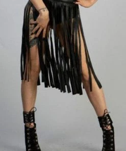 Burleska Shredder Knee Length Fringe Skirt In Black Matte -GOTHIC SKIRTS Shop Shredder Knee Length Fringe Skirt In Black Matte Burleska 3 300x