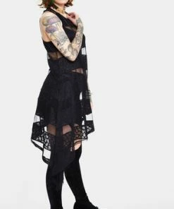 Jawbreaker Skull Stripes Asymmetric Dress -GOTHIC SKIRTS Shop Skull Stripes Asymmetric Dress Jawbreaker 3 300x