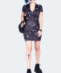 Jawbreaker Alchemy Cat Print Mini Polo Dress -GOTHIC SKIRTS Shop alchemy cat print mini polo dress dra 9569 02.1427 300x
