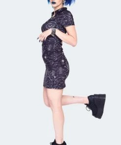 Jawbreaker Alchemy Cat Print Mini Polo Dress -GOTHIC SKIRTS Shop alchemy cat print mini polo dress dra 9569 03.1427 300x