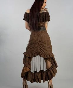 Burleska Annabelle Skirt In Brown Stripe Cotton And Coffee Matt -GOTHIC SKIRTS Shop annabelle skirt in brown stripe cotton and coffee matt burleska 2 300x