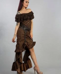 Burleska Annabelle Skirt In Brown Stripe Cotton And Coffee Matt -GOTHIC SKIRTS Shop annabelle skirt in brown stripe cotton and coffee matt burleska 3 300x