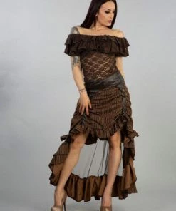 Burleska Annabelle Skirt In Brown Stripe Cotton And Coffee Matt -GOTHIC SKIRTS Shop annabelle skirt in brown stripe cotton and coffee matt burleska 4 300x