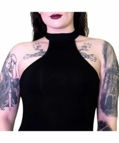 Dr Faust Beguiling Choker Bodycon Black Midi Dress - Londyn -GOTHIC SKIRTS Shop beguiling choker bodycon black midi dress londyn dr faust 3 300x