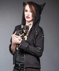 Queen Of Darkness Black Jacket With Rivets And Hood