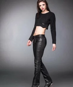 Queen Of Darkness Black Pants With Leather Look Front Side