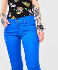Jawbreaker Blue Mono Drainpipe Jeans -GOTHIC SKIRTS Shop blue mono drainpipe jeans jawbreaker 3 300x