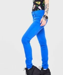 Jawbreaker Blue Mono Drainpipe Jeans -GOTHIC SKIRTS Shop blue mono drainpipe jeans jawbreaker 4 300x
