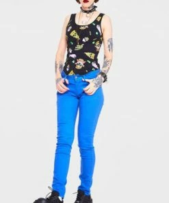 Jawbreaker Blue Mono Drainpipe Jeans -GOTHIC SKIRTS Shop blue mono drainpipe jeans jawbreaker 5 300x