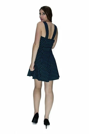 Dr Faust Blue Polka Dots Black Mini Dress - Sophia 4 Dr Faust Blue Polka Dots Black Mini Dress - Sophia - Image 2