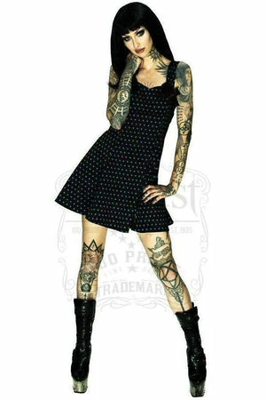 Dr Faust Blue Polka Dots Black Mini Dress - Sophia 6 Dr Faust Blue Polka Dots Black Mini Dress - Sophia - Image 4