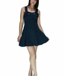 Dr Faust Blue Polka Dots Black Mini Dress - Sophia