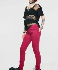 Jawbreaker Burgundy Mono Drainpipe Jeans -GOTHIC SKIRTS Shop burgundy mono drainpipe jeans jawbreaker 3 300x