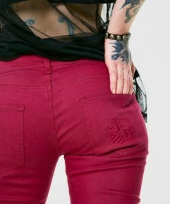 Jawbreaker Burgundy Mono Drainpipe Jeans -GOTHIC SKIRTS Shop burgundy mono drainpipe jeans jawbreaker 4 300x