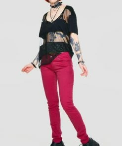 Jawbreaker Burgundy Mono Drainpipe Jeans