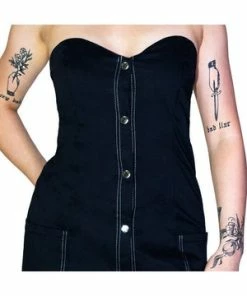 Dr Faust Button-Down Strapless Dark Grey Mini Dress - Allie -GOTHIC SKIRTS Shop button down strapless dark grey mini dress allie dr faust 3 300x