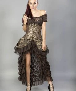 Burleska Candy C-lock Underbust Burlesque Corset In Brown & Gold Scroll Brocade