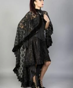Burleska Catherine Cape In Black Lace With Brooch -GOTHIC SKIRTS Shop catherine cape in black lace with brooch burleska 3 300x