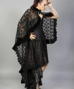 Burleska Catherine Cape In Black Lace With Brooch -GOTHIC SKIRTS Shop catherine cape in black lace with brooch burleska 4 300x