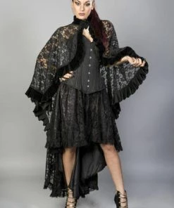 Burleska Catherine Cape In Black Lace With Brooch