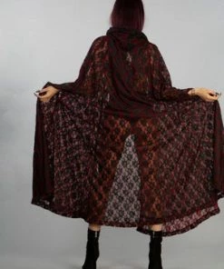 Burleska Cherryl Hooded Cape In Black Lace And Red Mesh Lining -GOTHIC SKIRTS Shop cherryl hooded cape in black lace and red mesh lining burleska 2 300x
