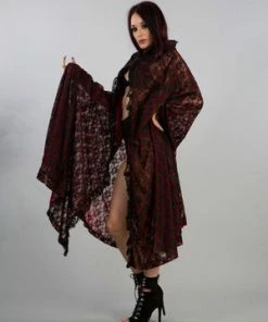 Burleska Cherryl Hooded Cape In Black Lace And Red Mesh Lining -GOTHIC SKIRTS Shop cherryl hooded cape in black lace and red mesh lining burleska 3 300x