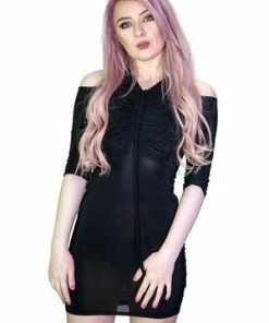 Dr Faust Cold Shoulder Bodycon Black Mini Dress - Niamh