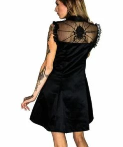 Dr Faust Cute Spider Raw Silk Black Mini Dress - Spinderella -GOTHIC SKIRTS Shop cute spider raw silk black mini dress spinderella dr faust 2 300x