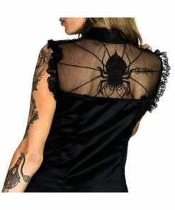 Dr Faust Cute Spider Raw Silk Black Mini Dress - Spinderella -GOTHIC SKIRTS Shop cute spider raw silk black mini dress spinderella dr faust 3 300x