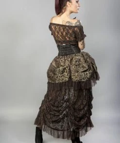 Burleska Elvira Long Gothic Victorian Skirt In Brown Gold Scroll And Coffee Matte -GOTHIC SKIRTS Shop elvira long gothic victorian skirt in brown gold scroll and coffee matte burleska 2 300x