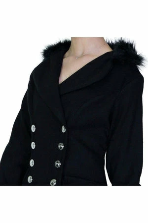 Dr Faust Faux Fur Cuffs Silver Buttons Black Wool Coat - Dominique 4 Dr Faust Faux Fur Cuffs Silver Buttons Black Wool Coat - Dominique - Image 2