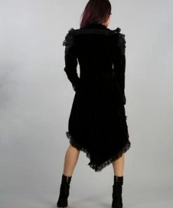 Burleska Frederica Coat In Black Velvet Flock And Lace Details -GOTHIC SKIRTS Shop frederica coat in black velvet flock and lace details burleska 4 300x