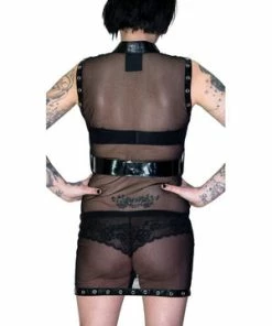 Dr Faust Full Zip Eyelet Trim Black Belt Sheer Mini Dress - Yara -GOTHIC SKIRTS Shop full zip eyelet trim black belt sheer mini dress yara dr faust 2 300x