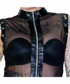 Dr Faust Full Zip Eyelet Trim Black Belt Sheer Mini Dress - Yara -GOTHIC SKIRTS Shop full zip eyelet trim black belt sheer mini dress yara dr faust 3 300x