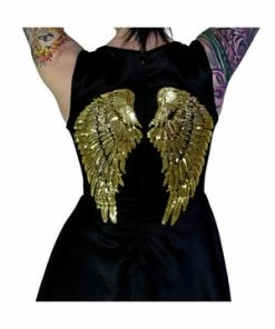 Dr Faust Gold Sequin Wings Black Silk Mini Dress - Hope -GOTHIC SKIRTS Shop gold sequin wings black silk mini dress hope dr faust 3 300x