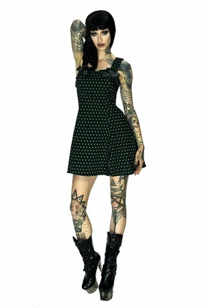 Dr Faust Green Polka Dots Black Mini Dress - Ava 3 Dr Faust Green Polka Dots Black Mini Dress - Ava