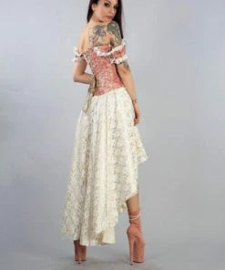 Burleska Gypsy High Low Victorian Corset Dress In Coral Cream Jacquard -GOTHIC SKIRTS Shop gypsy high low victorian corset dress in coral cream jacquard burleska 2 300x