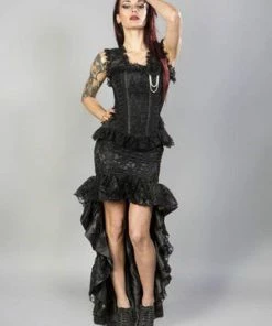 Burleska Helena Skirt In Satin & Lace Overlay