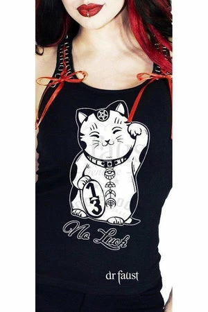 Dr Faust Japanese Out Of Luck Cat Women's Black Vest - Erika 4 Dr Faust Japanese Out Of Luck Cat Women's Black Vest - Erika - Image 2