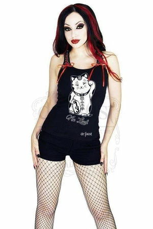 Dr Faust Japanese Out Of Luck Cat Women's Black Vest - Erika 3 Dr Faust Japanese Out Of Luck Cat Women's Black Vest - Erika