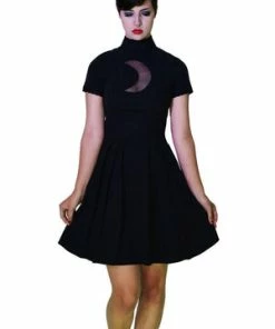 Dr Faust Lace Moon Crescent Keyhole Short Sleeve Black Mini Dress - Nancy