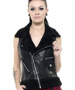 Queen Of Darkness Leather Vest With Furry Collar