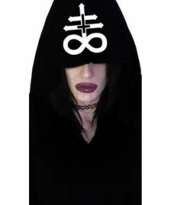 Dr Faust Leviathan Cross Hooded Black Mini Dress - Melany -GOTHIC SKIRTS Shop leviathan cross hooded black mini dress melany dr faust 4 300x