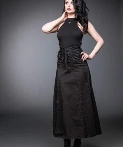 Queen Of Darkness Long Skirt With Lacing And Carabiner -GOTHIC SKIRTS Shop long skirt with lacing and carabiner queen of darkness 4 300x