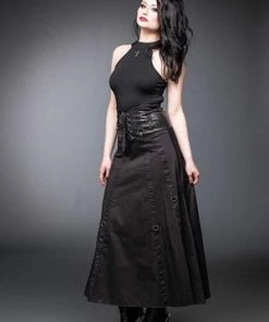 Queen Of Darkness Long Skirt With Lacing And Carabiner