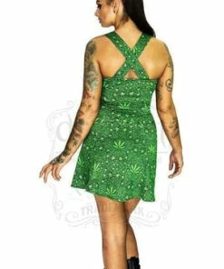 Dr Faust Marijuana Leaf Green Mini Dress - Stella -GOTHIC SKIRTS Shop marijuana leaf green mini dress stella dr faust 2 300x